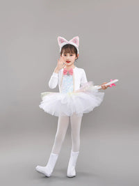 Kids Sequin Cat Costume Set with Headpiece, Foot Covers, Tail, and Bow for Dance Performance
