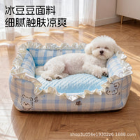 Pet Sofa Bed with Lace Trim for Small Dogs and Cats, Removable Cooling Cushion, All-Season Use