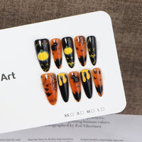 Halloween Pumpkin Fantasy Press-On Nails with Ghost Skull Design