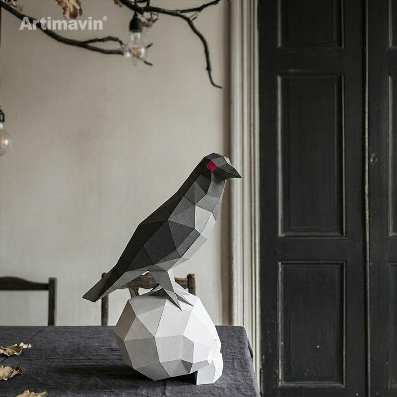 Halloween Crow and Skull DIY Papercraft Kit 3D Origami Model