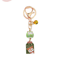 Lucky Cat Ceramic Keychain with Blessing Slogans for Bags and Keys