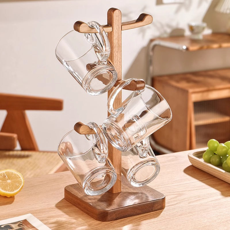 Solid Wood Mug Holder with Drain Rack for Coffee Cups, Mugs, and Glassware