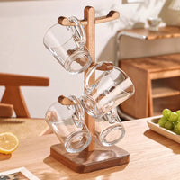 Solid Wood Mug Holder with Drain Rack for Coffee Cups, Mugs, and Glassware