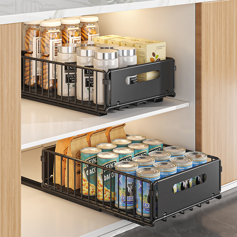 Foldable Under-Sink Kitchen Storage Rack Double-Layer Pull-Out Organizer for Spices and Seasonings