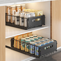Foldable Under-Sink Kitchen Storage Rack Double-Layer Pull-Out Organizer for Spices and Seasonings