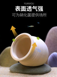 Ceramic Mushroom House Aquarium Ornament with Hiding Cave for Fish and Shrimp