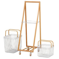 Modern Solid Wood Double-Layer Laundry Hamper, Movable Bedroom Clothes Storage Rack, Floor-Standing