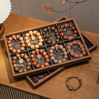 Walnut Grain Wooden Jewelry Storage Box with Lid for Bracelets and Beads