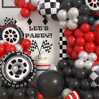 Racing Car Balloon Arch Kit with Tire and Checkered Flag Balloons for Birthday Party Decorations