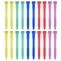 20-Pack Silicone Cable Ties for Earphones and Data Cables, Multi-color Fishbone Design