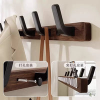 No-Drill Black Walnut Wood Over-Door Hook Rack for Coats, Hats, and Keys