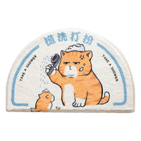 Cartoon Cat Absorbent Non-Slip Bathroom Mat Machine Washable Lamb Velvet Half-Round Doormat