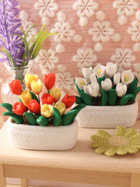 Miniature Clay Potted Tulip and Calla Lily Plants for Dollhouse Decor 1:12 Scale