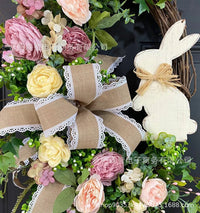 Easter Bunny Floral Wreath for Front Door, Spring Countryside Decor