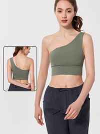Women's One-Shoulder Sports Bra Shockproof Gathered Yoga Vest Backless Training Top