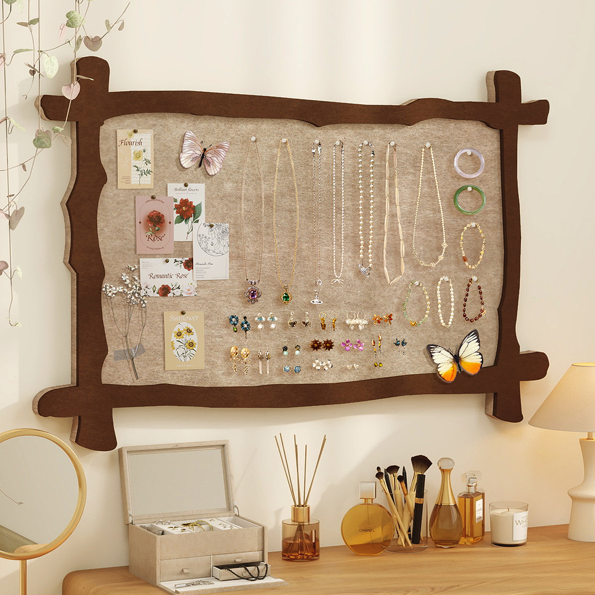 Felt Jewelry Display Board Wall Mounted Necklace Organizer for Pendants Bracelets