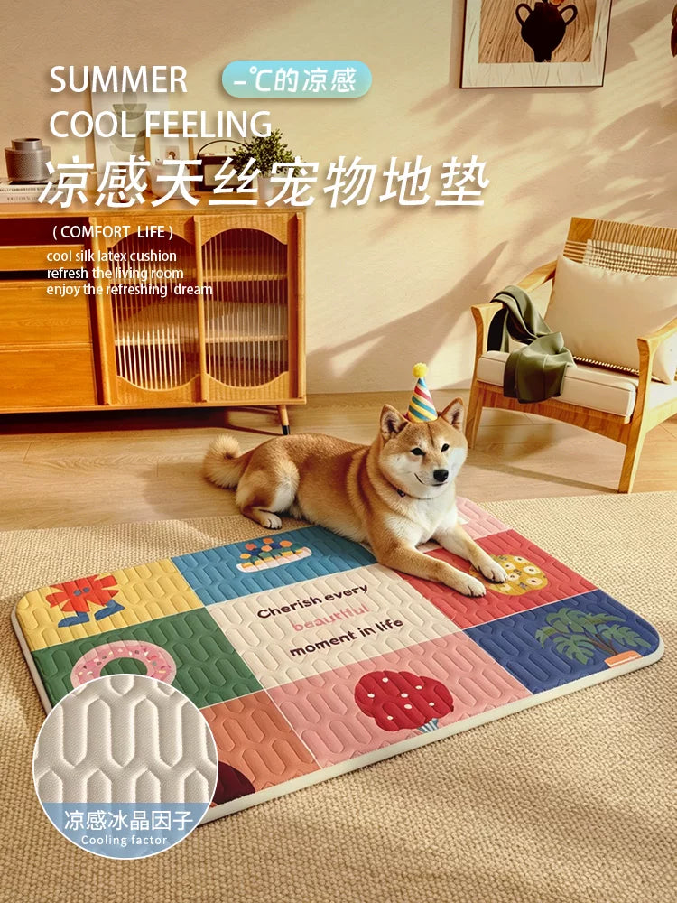 Summer Cartoon Pet Cooling Mat for Cats and Dogs, Tencel Ice Pad
