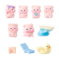 Cute Cartoon Pig Beach Vacation Micro Landscape Ornament for Desktop Car Decor