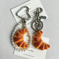 Croissant Bag Charm with Pearl Metal Chain for Handbags, Car, or Festive Gift