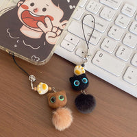 Flocked Kitten Keychain Plush Ball Phone Charm Couple Bag Ornament Cartoon Accessory