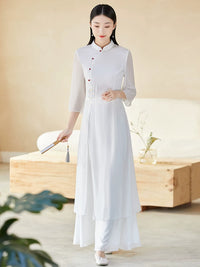 Women's Chinese Style Tang Suit Two-Piece Set Improved Cheongsam Dress Tea Ceremony Outfit