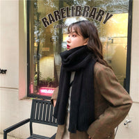 Korean Style Knitted Wool Scarf for Women, Thickened Warm Neck Warmer, Solid Color