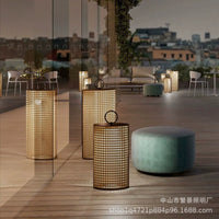 Outdoor Woven Rattan Floor Lamp for Patio Garden Villa Landscape Decoration