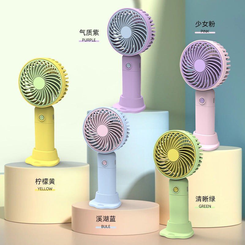 Portable USB Rechargeable Handheld Desk Fan with Phone Holder Base for Summer