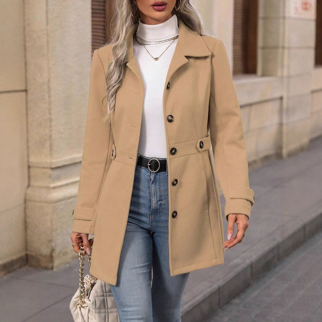 Women's Lapel Wool Blend Slim Fit Blazer Coat