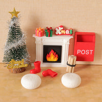 Miniature Christmas Dollhouse Decor Set with Tree and Fireplace, 10-Piece