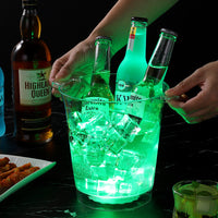 Acrylic Champagne Ice Bucket with Double Handles, LED Luminous Beer Cooler for Bar KTV