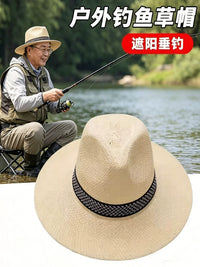 Men's Summer Sun Protection Straw Hat Wide Brim Beach Hat for Outdoor Gardening