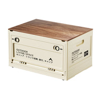 Outdoor Foldable Storage Box with Wheels and Wooden Lid for Camping Car Trunk Picnic