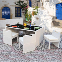 LBFHFC-016 Outdoor Patio Wicker Dining Set, Garden Rattan Table and Chairs for Balcony, Multi-Person Seating