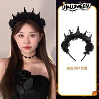 Black Rose Lace Crown Headband for Halloween & Christmas