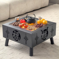 Outdoor Fire Pit Table Set for BBQ and Heating, Indoor/Outdoor Charcoal Grill and Brazier