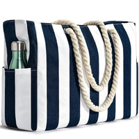 Striped Quick-Dry Beach Tote Bag with Storage Pouch