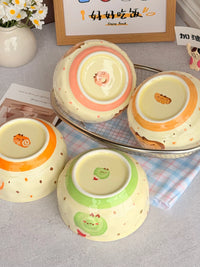 Cute Underglaze Ceramic Rice Bowl Cartoon Kids Heat-Resistant Individual Use