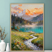 Sunrise Golden Mountain Oil Painting Style Wooden Jigsaw Puzzle for Adults and Girls, Decorative Wall Art Toy
