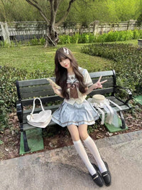 Japanese JK Sailor Uniform Set with Pleated Skirt and White Shirt