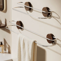 Suction Cup Towel Rack Walnut Wood Double Bar No-Drill Bathroom Towel Holder