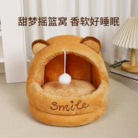 Cute Cartoon Pet Bed Semi-Enclosed Washable Cat Dog House Soft Sleeping Bag