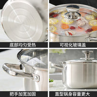 Thickened Stainless Steel Soup Pot for Induction Cooker and Gas Stove, Single-Serve Hot Pot and Noodle Cooker