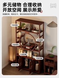 New Chinese Style Display Shelf with Drawers and Carved Doors, Floor-Standing Curio Cabinet for Teahouse Living Room