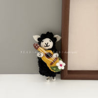 Handmade Nepal Wool Felt Rock Guitar Black Sheep Keychain Bag Car Charm Gift