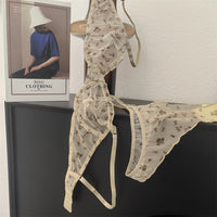French Lace Floral Bralette and Panty Set for Women, Thin Push-Up Bra for Large Busts