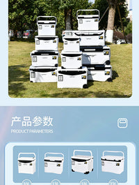 Portable Insulated Fishing Cooler Box with Wheels and Shoulder Strap, 10L-85L Capacity for Car, Boat, and Outdoor Use
