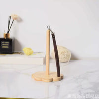 Wooden Yarn Holder with Leather Wrist Strap for Knitting and Crocheting