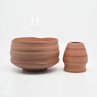 Japanese Zen Style Ceramic Matcha Bowl with Wood Grain Texture