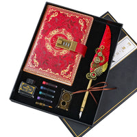 European Vintage Feather Dip Pen & Notebook Gift Set with Password Lock